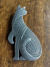 Vintage 1988 JJ Jonette USA Large Pewter Cat Brooch Modernist Art Deco Designed