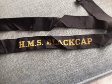 VINTAGE HMS BLACKCAP ROYAL NAVY NAVAL UNIFORM NAME NAT CAP TALLY FLEET AIR ARM