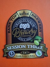 BANK TOP brewery beer pump clip badge front SESSION THREE cask real ale Bolton