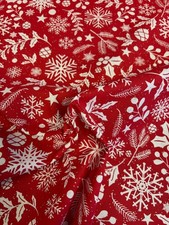2 Metres Red Christmas Botanical Printed 100% Cotton Fabric. 60" Wide