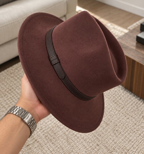 Men brown wool felt fedora - men's,