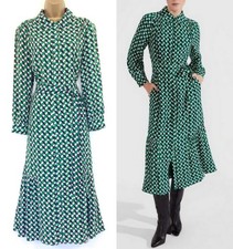 Hobbs Occasion Shirt Dress UK 14 Immaculate Emberly Green Navy off White Lined