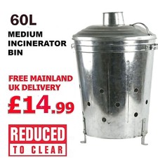 Galvanised Incinerator Fire Bin Burner Heavy Duty 60L Bin Rubbish Wood Garden