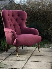 Bampton Buttonback Handmade Armchair In Moon Earth Plum Wool