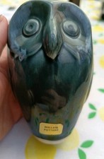 Vintage Wello Pottery Poole Pottery Blue Glazed Ceramic Owl Figurine Ornament