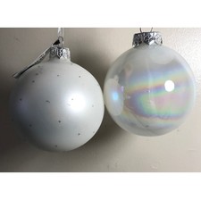 Two White Glass large Christmas tree Baubles 3" One new