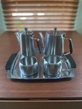 Mid Century Stainless Steel Tea Set, 5pc with Old Hall Milk Jug & Sugar Bowl