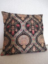 vintage black red tapestry fabric cushion 17 x 17 in country house interior