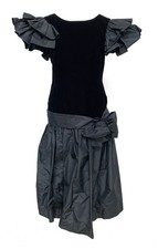 Black Silk Velvet TAFFETA Ruffle Party Dress Cocktail 1980s Couture Drag Queen