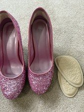 Pink Sparkly Shoes Kitten Heels Size 6 Women's