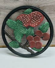 Cast Iron Kitchen Trivet 7 Inch Strawberry And Cherry Plant Design Vintage VGC
