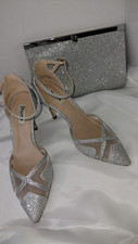 DUNE SILVER MESH SHIMMER SHOES AND MATCHING BAG UK 5  EUR 38