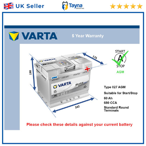 Agm car battery varta 027 - agm,