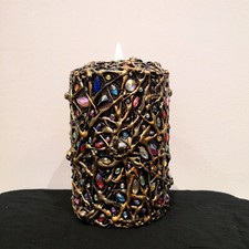 UNIQUE HAND DECORATED LARGE FLICKERING LED CANDLE EID MENDHI HENNA NIKAH WEDDI