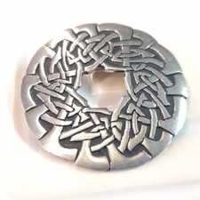 Vintage St Justin Pewter Celtic Knot Brooch: Scottish Highland Shawl Pin