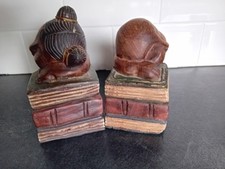 Vintage Asian Hand Carved Wood Sleeping Buddha Book End Sculpture