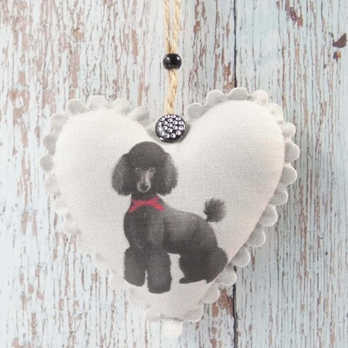 Black poodle dog fabric - black,