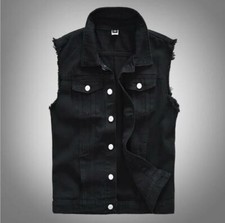 Mens Slim Casual Sleeveless Vest Cowboy Denim Jeans Jacket Coat Vintag Waistcoat