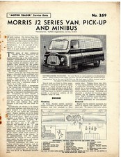 Morris J2 Series Van Pick-up Minibus Motor Trader Service Data Sheet No.269