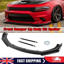 Universal Gloss Black Front Bumper Lip Spoiler Splitter Kit + 2x Strut Rods UK