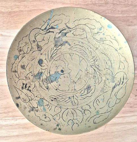 Vintage etched brass plate - , 8