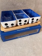 Whittard of Chelsea Polka Dot Chip & Dip Set – 4 Bowls + Wooden Tray, Blue/White