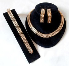 BN Vintage 1990's Frank Usher Gold Box-Link Crystal Necklace Bracelet & Earrings