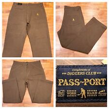 New! Pass~Port Diggers Club Denim Jeans Wide Leg Pants Men's 34 Washed Brown