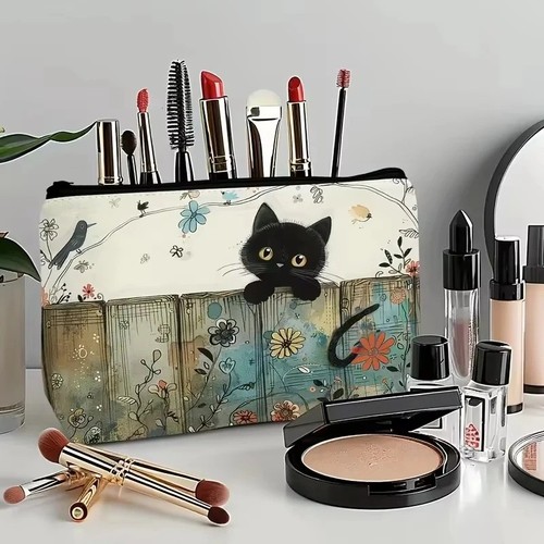 Black cat floral cosmetic - floral,
