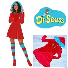 Dr Seuss thing 1 thing 2 red hooded dress blue faux fur large Halloween costume