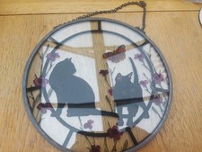 Hand Painted Suncatcher with Cats An Butterflys 7ins Circumference Handmade Art