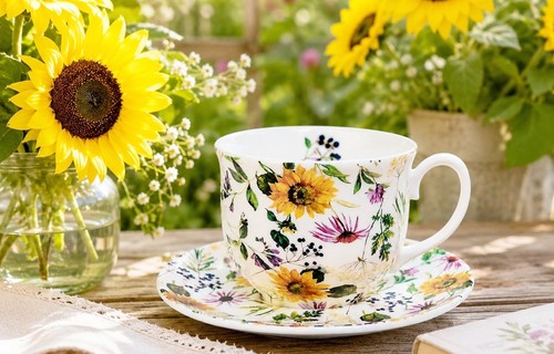Sunflowers meadow cup saucer - sunflowers,