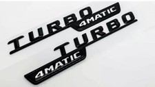 2x Gloss Black Turbo 4MATIC AMG For Mercedes Fender Sides Letters Emblem Badge