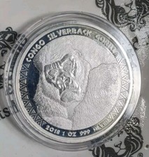 2018 1 oz Silver Congo Silver-Back Gorilla 999 Silver Coin ~ Scottsdale Mint
