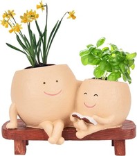 Smily Face Planter Pot Cute Resin Flower Head Planter for Indoor Outdoor Unique
