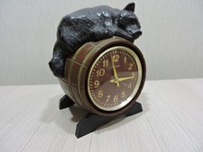 Vintage USSR Soviet table clock Molnija Bear on a barrel. working condition