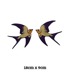 Swallows Birds Pair Badges Iron On Sew On Applique Embroidered patch