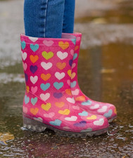 Girls Pink Love Heart Wellies