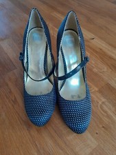 Blue Polka Dot Size 5 Women Shoes: High Heel: Strap across Shoe