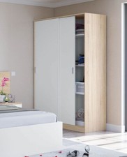 Arizona Artic White Oak Effect Small Narrow Sliding 2 Door Wardrobe 120cm Wide
