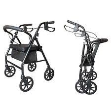 Black - Rollator Walker Folding Lightweight Disability Aid Walker Adjust Height