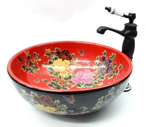 Vintage black red floral - black,