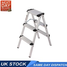 3 Step Ladder Aluminium Portable Compact Stool Folding HopUp Non Slip Heavy Duty