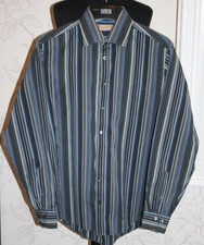 NEW COLLEZIONE M&S Men's Shirt Italian 100% Pure Cotton 16.5-17" Grey Striped L.