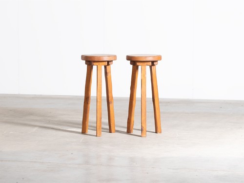 Brutalist oak bar stools - oak,