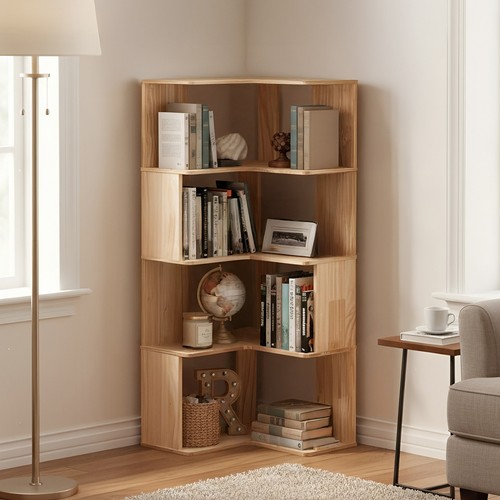 Tier wooden corner bookcase - 4,