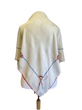 Y6# Must de Cartier Paris Silk Scarf White Logo Jacquard Rope Print Red Trim VTG