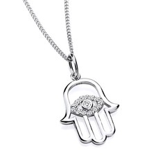 925 Sterling Silver Simulated Diamond Hand of Hamsa Pendant Necklace 16 18 20"