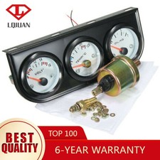Triple Gauge Set 52mm Universal Car Oil Pressure Voltage Meter Water Temp Black