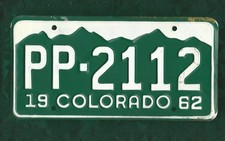 PP-2112 COLORADO Dated 1962, American Licence Plate 12"x6"